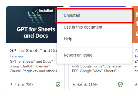 Uninstall add-on